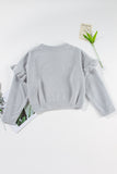 Gray Pearl Embellished Ruffle Wide Sleeve Sweater