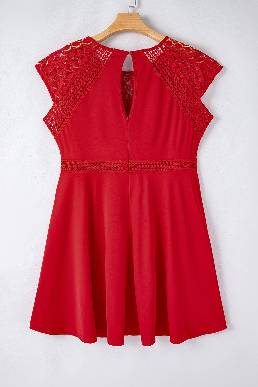 Red Plus Size Lace Yoke Splice Fit-and-flare Curvy Dress