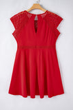 Red Plus Size Lace Yoke Splice Fit-and-flare Curvy Dress