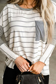 Patchwork High Low Side Slits Long Sleeve Top