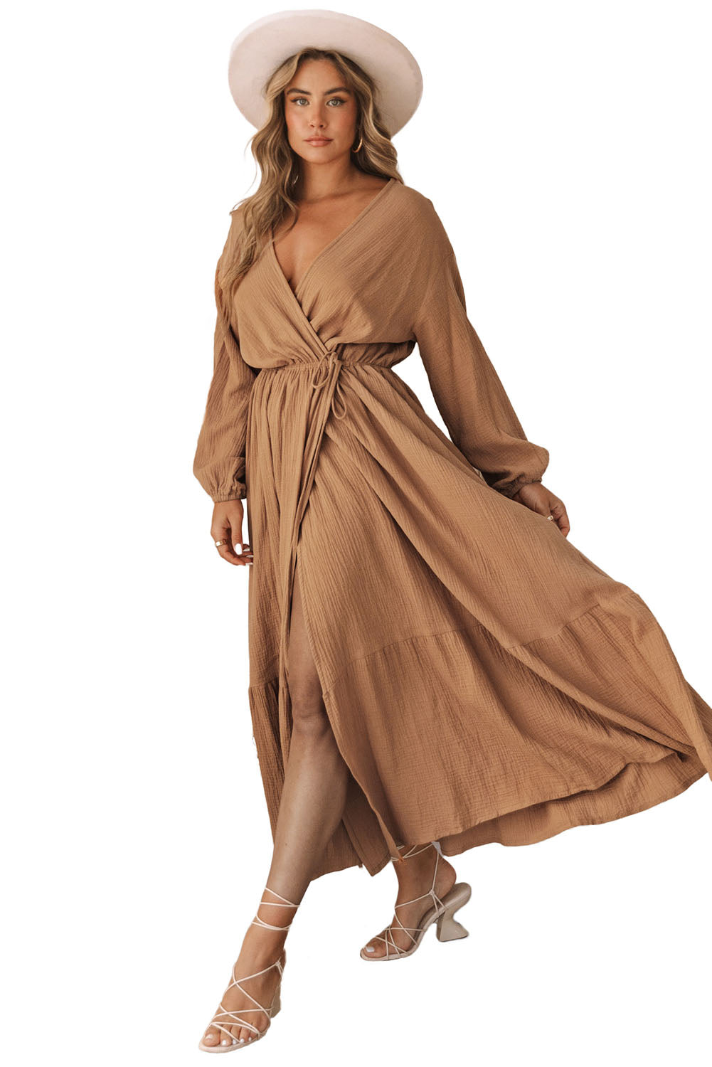 V Neck Wrap Long Sleeve Dress