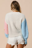 Multicolour Floral Embroidered Colorblock Fuzzy Drop Shoulder Sweater