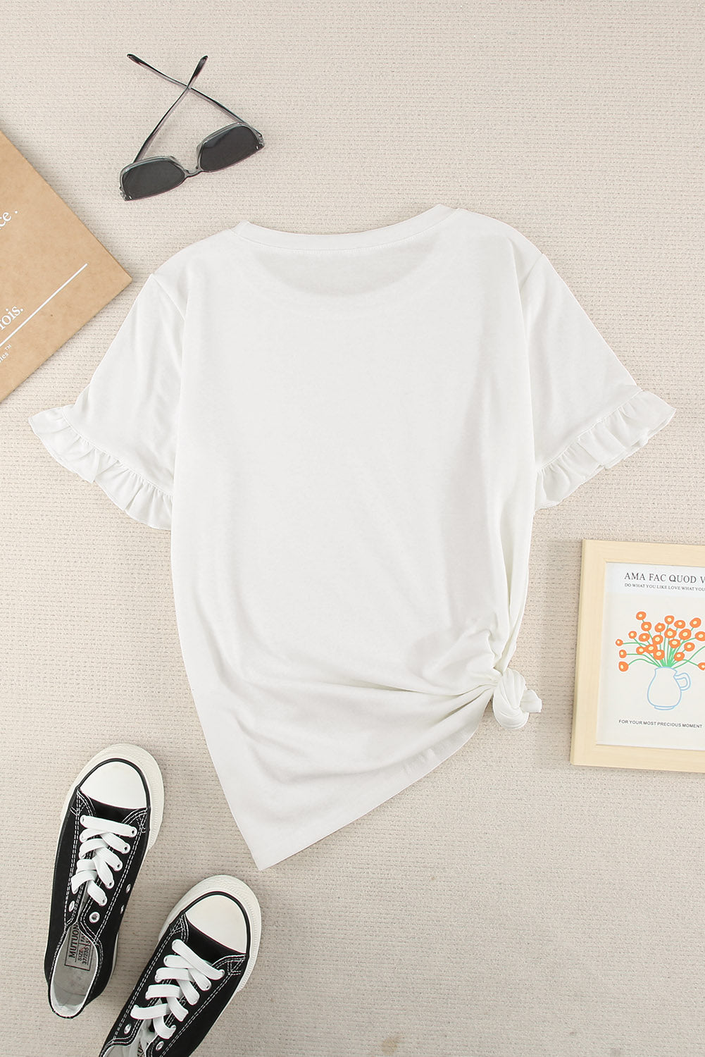 Solid Ruffled Short Sleeve T-shirt