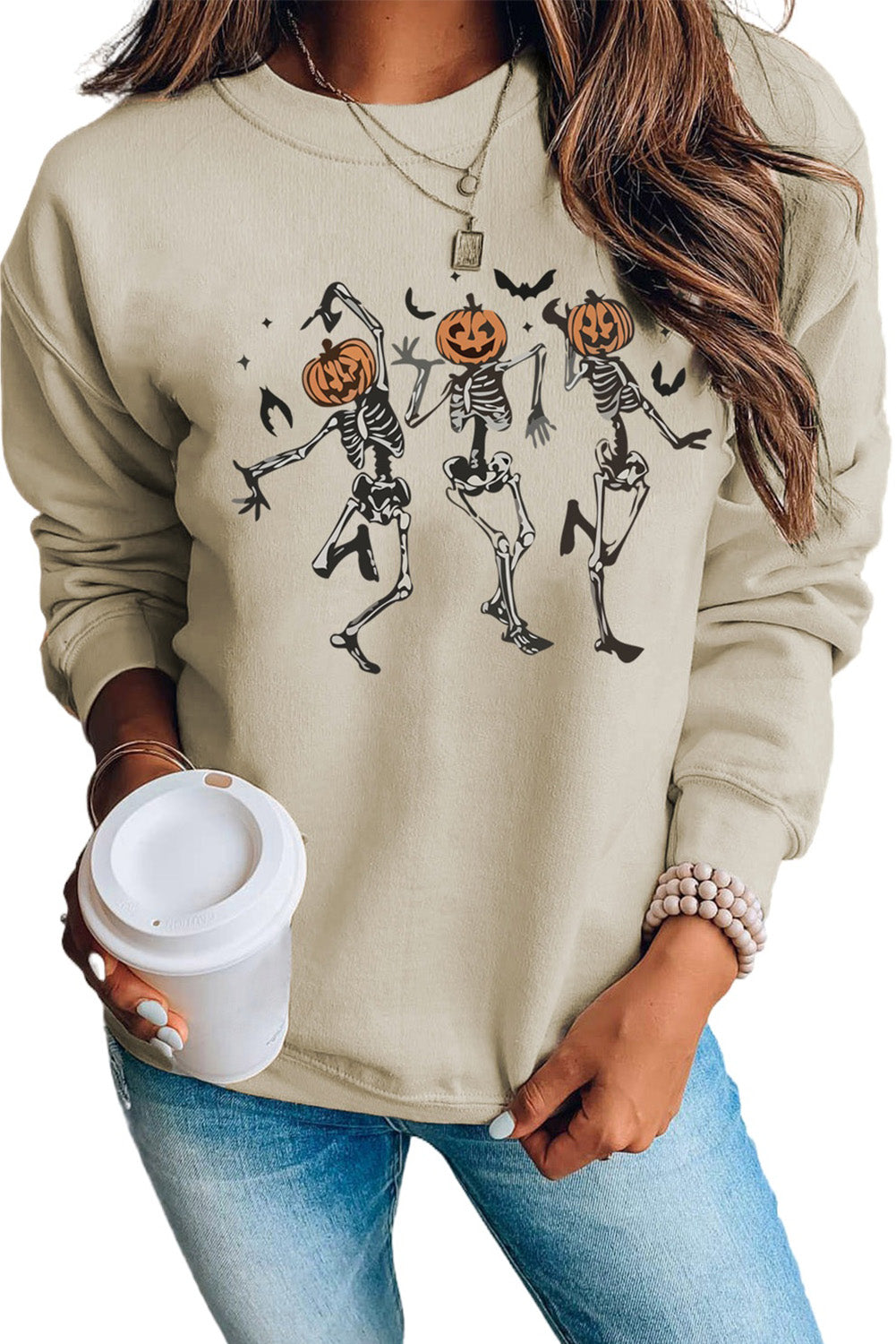 Skeleton Pumpkin Graphic Print Pullover Sweatshirt