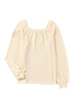 Square Neck Puff Sleeve Waffle Knit Top