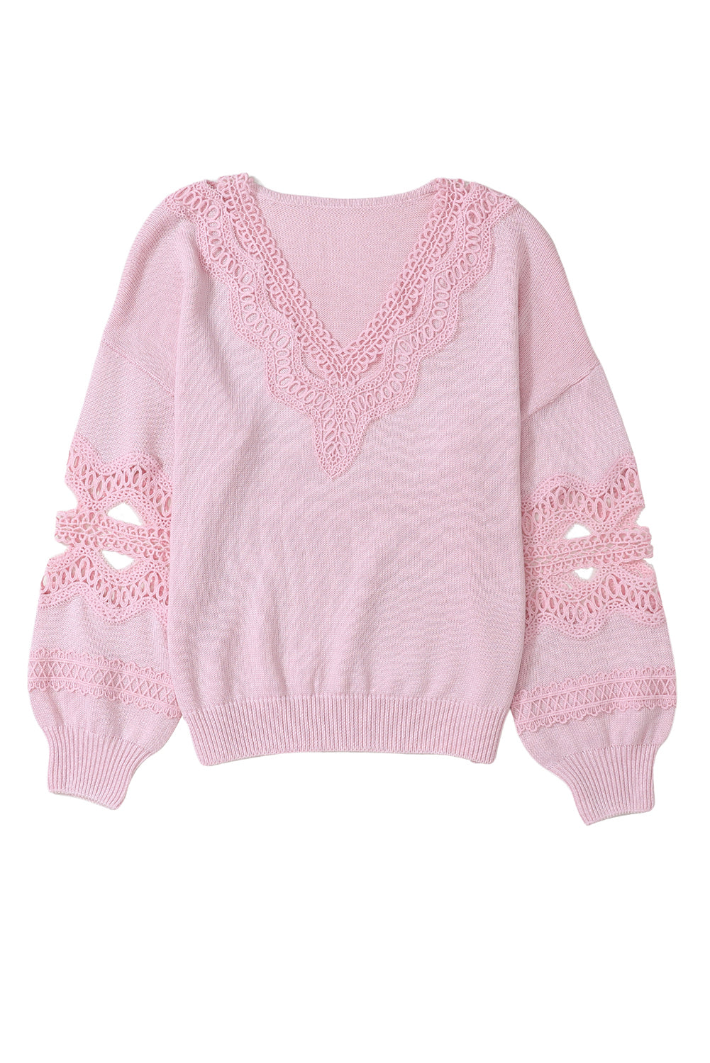 Hollowed Lace Splicing V Neck Loose Sweater