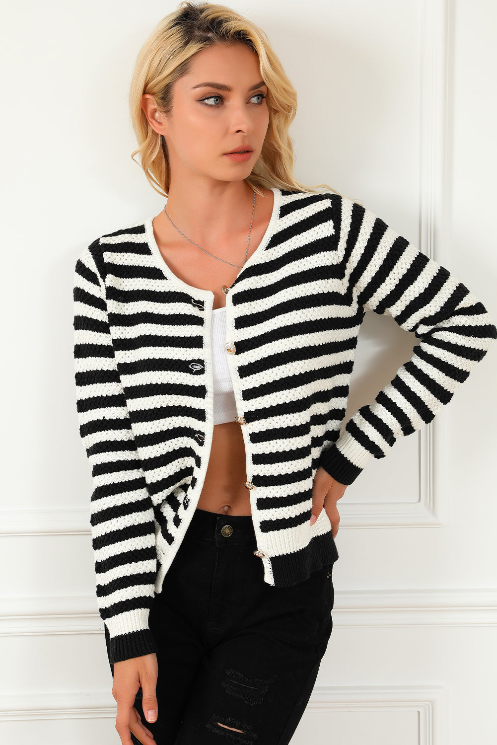 Contrast Striped Print Cardigan