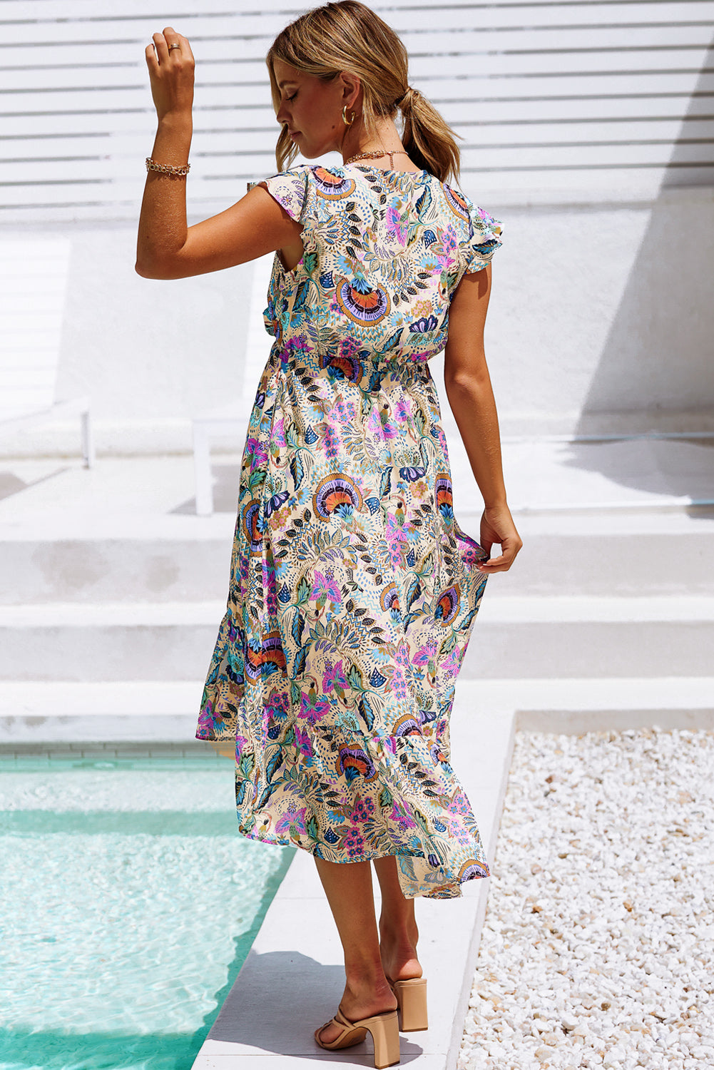 Boho Floral Print Self-tie High Waist Long Dress