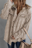 Gray Color Block Button Down Hooded Corduroy Jacket