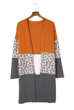 Cardigan en tricot patchwork à imprimé léopard color block orange