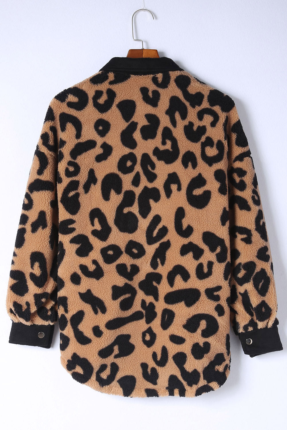 Contrast Trimmed Leopard Teddy Shacket