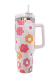 Flower Print Handled Stainless Steel Vacuum Cup