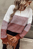 Brown Color Block Drop Shoulder Ribbed Trim Sweater