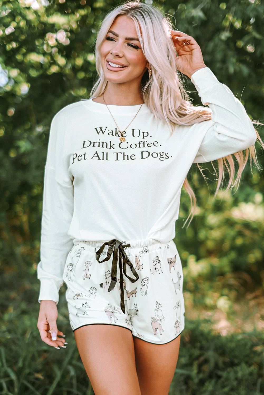 Long Sleeve Letters Pullover and Animal Shorts Lounge Set