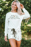 Long Sleeve Letters Pullover and Animal Shorts Lounge Set