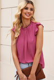 Contrast Trim Ruffled Crew Neck Sleeveless Top