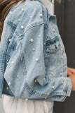 Pearls Beading Cropped Denim Jacket