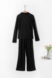 Ribbed Knit Collared Henley Top and Pants Lounge Outfit