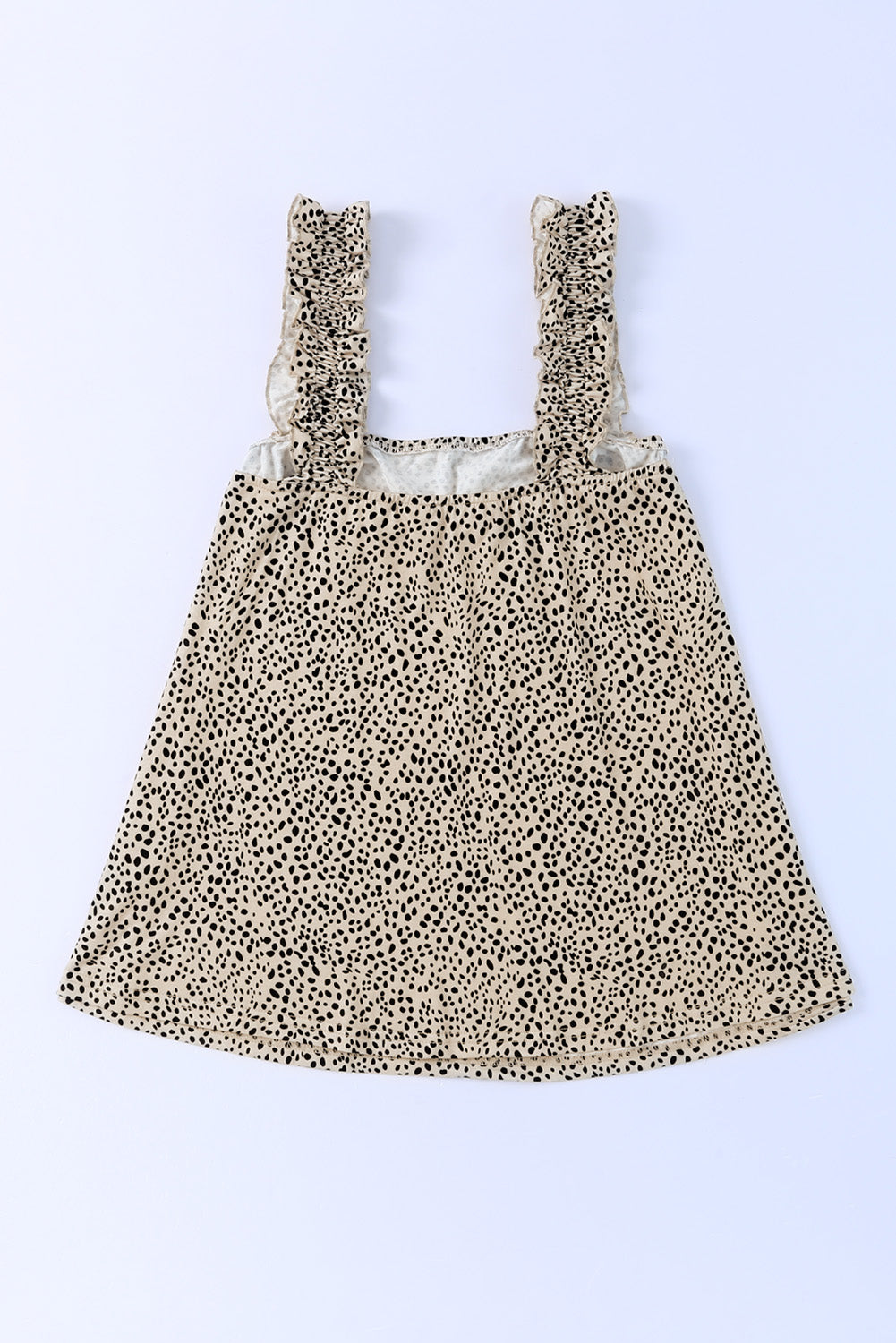 Cheetah Smocked Ruffle Strap Tank Top