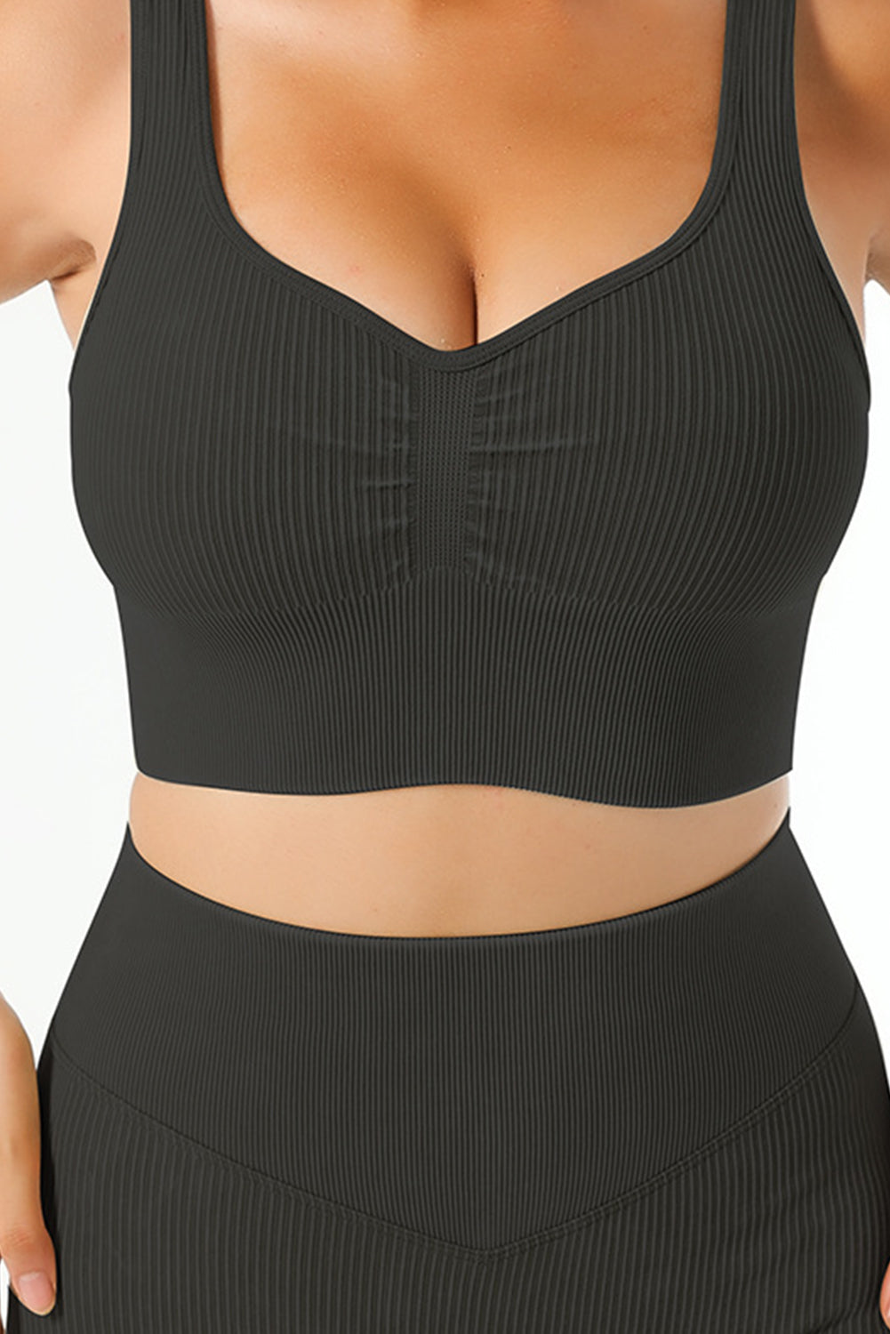 Plain Ribbed V Neck Sports Bra