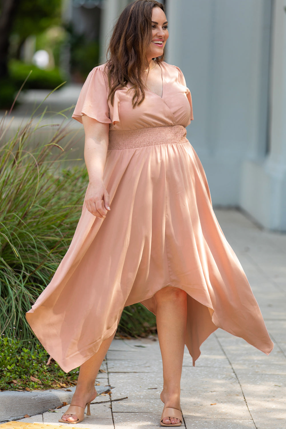 Wrap V Neck Plus Size Handkerchief Dress