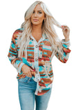 Aztec Print Buttoned Pocket Chest Long Sleeve Shirt