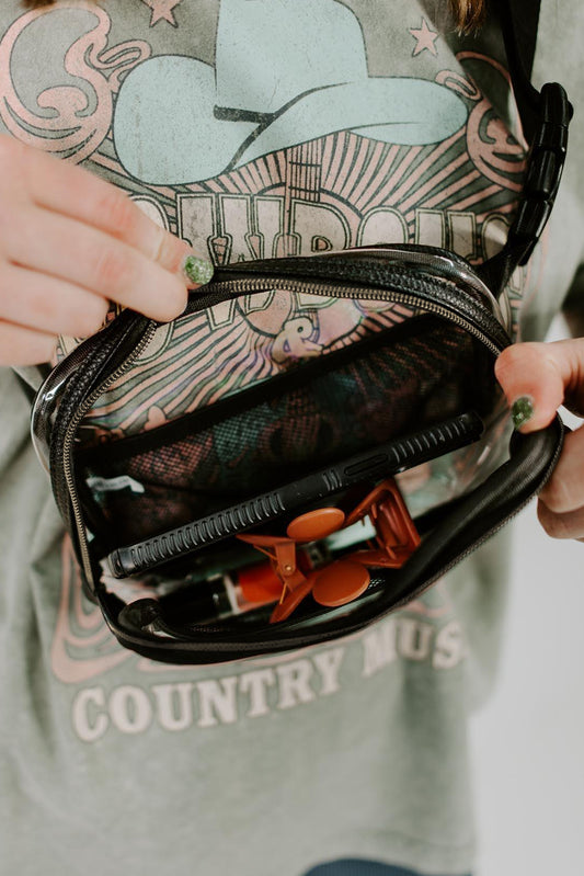 Sac de taille transparent noir à bretelles réglables et fermeture éclair