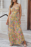 Adjustable Straps Floral Tiered Wide Leg Jumpsuit