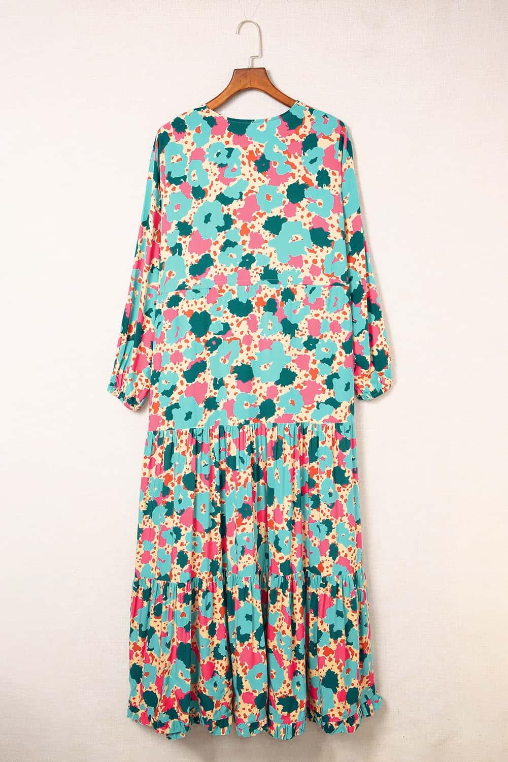 Bohemia Print V Neck Ruffle Long Sleeve Maxi Dress