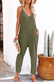 Textured Sleeveless V-Neck Pocketed Casual Jumpsuit