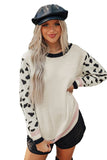 Leopard Sleeves Contrast Neckline Drop Shoulder Sweater