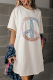 White Floral Peace Sign Graphic T Shirt Dress