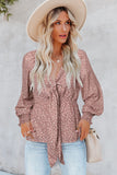 Floral Print Front Tie Ruffled Long Sleeve Blouse