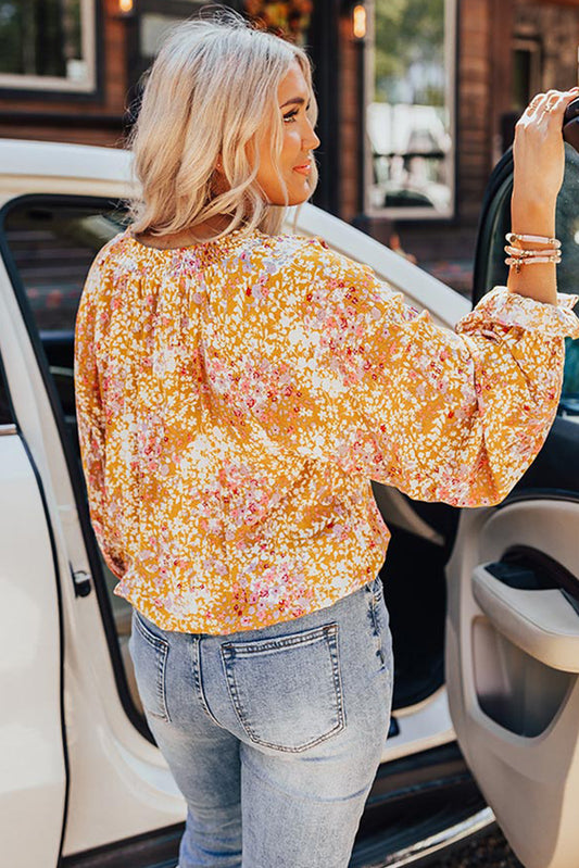 Split V Neck Floral Blouse