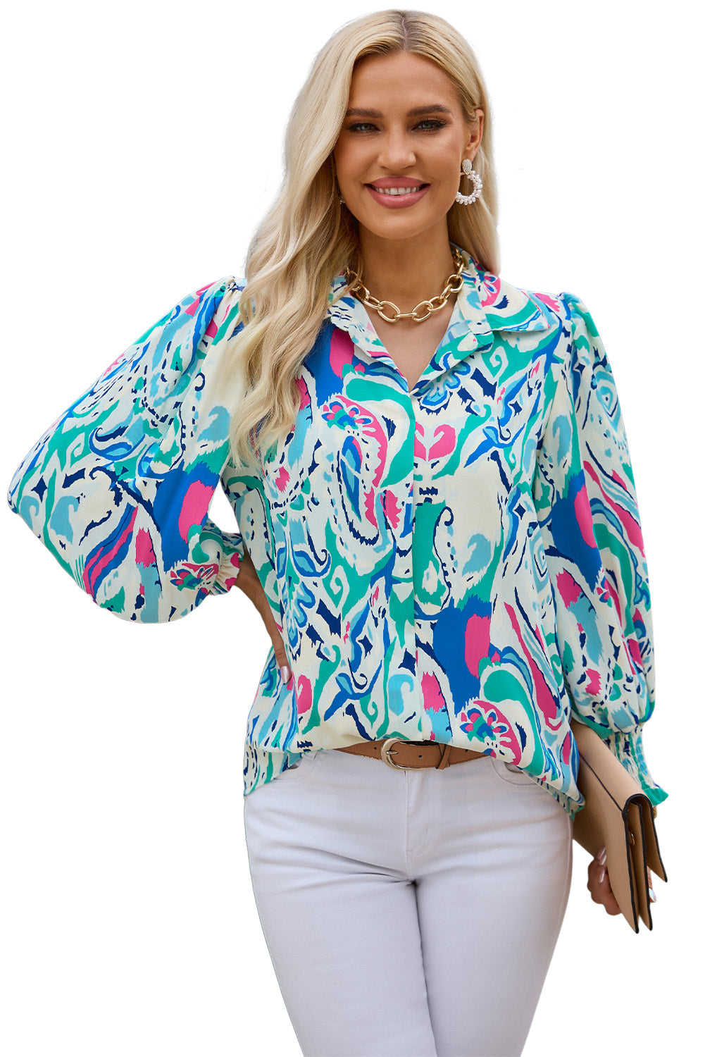 Paisley Print 3/4 Lantern Sleeve Shirt