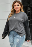 Plus Size Ribbed Long Sleeve Henley Top