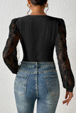 Black Frenchy Contrast Lace Bishop Sleeve Bodysuit