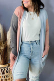 Plus Size Colorblock Pocketed Open Front Cardigan