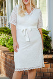 Scalloped Lace Wrap V Neck Plus Size Dress