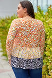 Plus Size Colorblock Blooming Daisy Long Sleeve Flowy Top