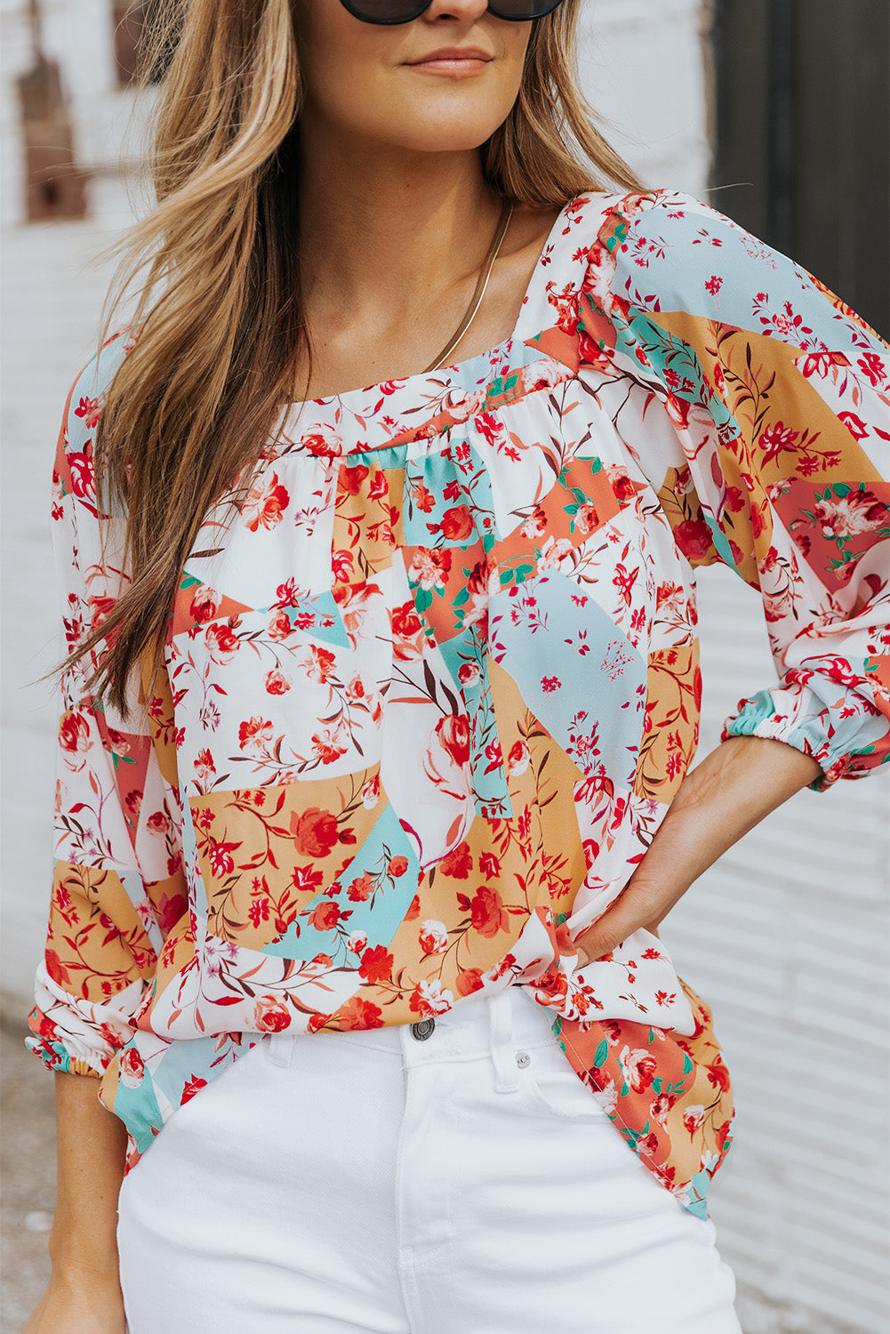 Blouse à imprimé floral à palettes multicolores 