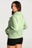 Smoke Green Quarter Zip Stand Neck Kangaroo Pocket Sweatshirt