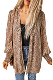 Animal Print Shirred Cuff Lantern Sleeve Cardigan