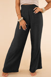 Black Textured High Waist Wide Leg Plus Size Pants