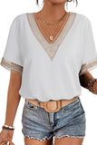 White Contrast Guipure Lace Cold Shoulder Tee