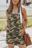 Camo Print Raw Hem Overalls Mini Dress