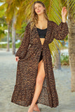 Print Tie Waist Open Front Kimono Beach Cover Up