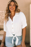 Textured Knotted Button-up Half Sleeve Shirt