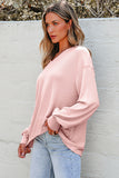 Orchid Petal Waffle V Neck Long Sleeve Drop Shoulder Loose Blouse