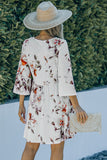 V Neck 3/4 Sleeve Floral Dress